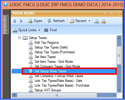 fmcg setup group wise taxes grid mode menu